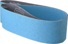 Norton - 4" Wide x 54" OAL, 50 Grit, Zirconia Alumina Abrasive Belt - Zirconia Alumina, Coarse, Coated, Y Weighted Cloth Backing, Series R821 - Exact Tool & Supply