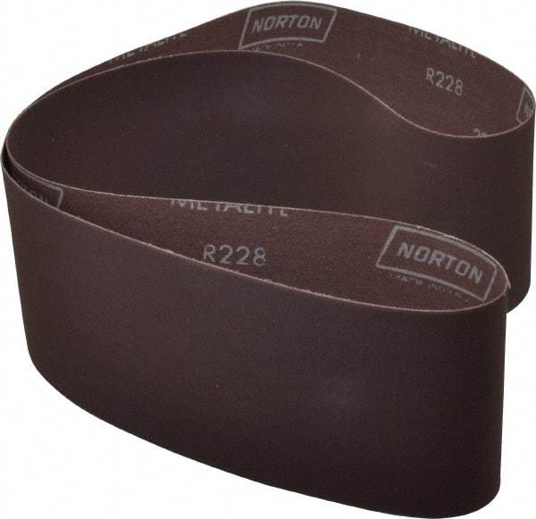 Norton - 4" Wide x 54" OAL, 220 Grit, Aluminum Oxide Abrasive Belt - Aluminum Oxide, Very Fine, Coated, Series R228 - Exact Tool & Supply