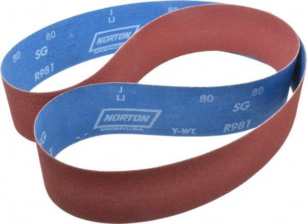 Norton - 2-1/2" Wide x 60" OAL, 80 Grit, Ceramic Abrasive Belt - Ceramic, Medium, Coated, Y Weighted Cloth Backing, Series R981 - Exact Tool & Supply