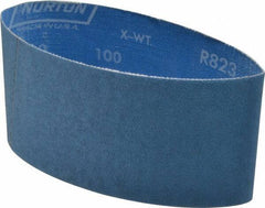 Norton - 3-1/2" Wide x 15-1/2" OAL, 100 Grit, Zirconia Alumina Abrasive Belt - Zirconia Alumina, Fine, Coated, X Weighted Cloth Backing, Series R823 - Exact Tool & Supply