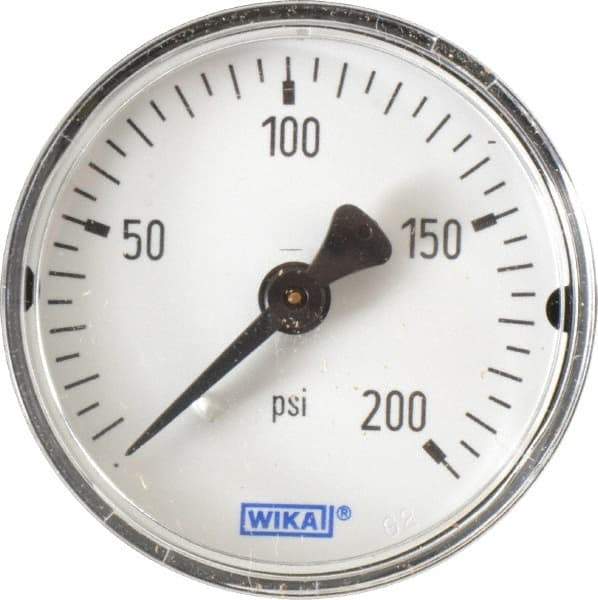 Wika - 2" Dial, 1/4 Thread, 0-200 Scale Range, Pressure Gauge - Center Back Connection Mount, Accurate to 3-2-3% of Scale - Exact Tool & Supply