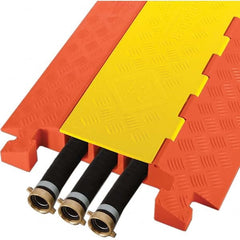 Checkers - 3 Channel, 3-1/4' Long, Yellow/Organge Polyurethane On Floor Cable Cover - Exact Tool & Supply