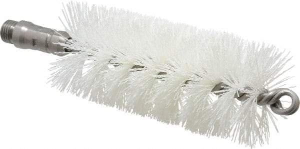 Schaefer Brush - 4-1/2" Long x 2" Diam Nylon Tube Brush - Single Spiral, 7" OAL, 0.022" Filament Diam, 1/4" Shank Diam - Exact Tool & Supply