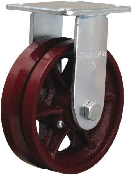 Hamilton - 6" Diam x 2" Wide, Iron Rigid Caster - 900 Lb Capacity, Top Plate Mount, 4-1/2" x 6-1/2" Plate, Straight Roller Bearing - Exact Tool & Supply