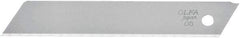 Olfa - 10 Piece Steel Utility Knife Blade - 100mm OAL, 3-15/16" Blade Length, 0.02" Blade Thickness - Exact Tool & Supply