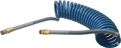 Parker - 3/8" ID, 1/2 x 1/2 Thread, 15' Long, Blue SAE J844 Type B Nylon Coiled & Self Storing Hose - 150 Max psi, Parker NTA Brass Fittings - Exact Tool & Supply