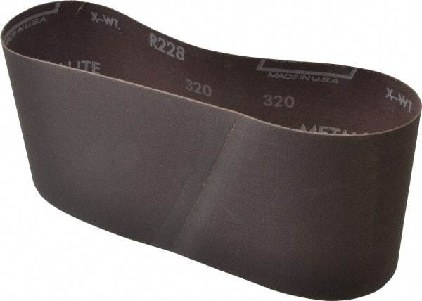 Norton - 4" Wide x 24" OAL, 320 Grit, Aluminum Oxide Abrasive Belt - Aluminum Oxide, Extra Fine, Coated, Series R228 - Exact Tool & Supply