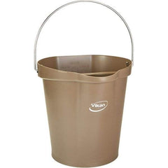 Vikan - 3 Gal, 12-1/2" High, Polypropylene Round Brown Single Pail with Pour Spout - Handle Included, 12.81" Top Diam - Exact Tool & Supply