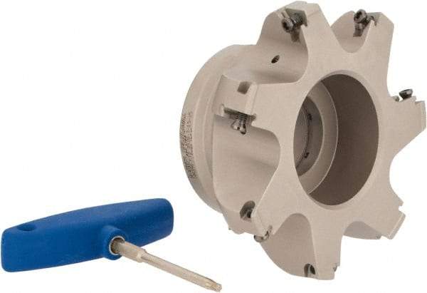 Iscar - 7 Inserts, 5" Cut Diam, 1-1/2" Arbor Diam, 0.512" Max Depth of Cut, Indexable Square-Shoulder Face Mill - 0/90° Lead Angle, 2-1/2" High, HM390 TDKT 1505 Insert Compatibility, Through Coolant, Series HeliIQMill - Exact Tool & Supply