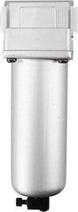 PRO-SOURCE - 1/4" Port, 7.4" High x 2.16" Wide, Intermediate FRL Filter with Aluminum Bowl & Manual Drain - 49 SCFM, 290 Max psi, 140°F Max, Modular Connection, 2.17 oz Bowl Capacity - Exact Tool & Supply