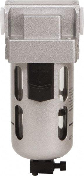 PRO-SOURCE - 1/4" Port Coalescing Filter - Polycarbonate with Metal Guard Bowl, Semi Automatic Drain, 145 Max psi, 0.01 Micron Rating, 2.16" Wide x 5.51" High - Exact Tool & Supply