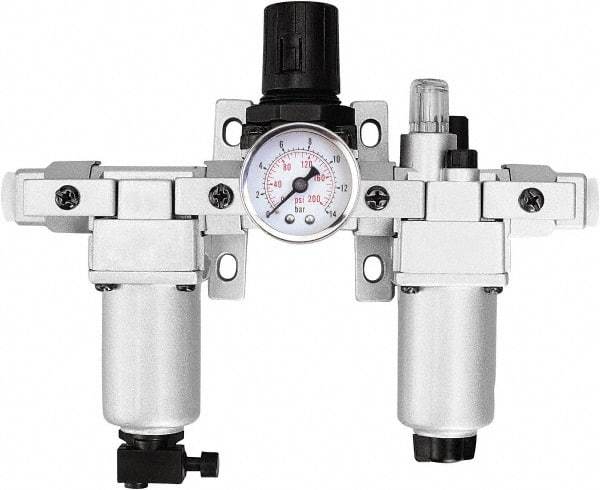 PRO-SOURCE - 3/4" NPT Port Heavy Duty 3 Piece Filter-Regulator-Lubricator FRL Unit - Aluminum Bowl, 123 SCFM, 215 Max psi, 14.6" High, Manual Drain - Exact Tool & Supply