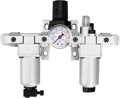 PRO-SOURCE - 1/2" NPT Port Standard 3 Piece Filter-Regulator-Lubricator FRL Unit - Aluminum Bowl, 106 SCFM, 215 Max psi, 13" High, Manual Drain - Exact Tool & Supply