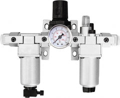 PRO-SOURCE - 1/4 NPT Intermediate 3 Pc Filter-Regulator-Lubricator FRL Unit with Pressure Gauge - Exact Tool & Supply