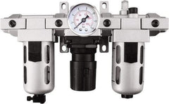 PRO-SOURCE - 1" NPT Port Heavy Duty 3 Piece Filter-Regulator-Lubricator FRL Unit - Polycarbonate Bowl, 175 SCFM, 145 Max psi, 14.6" High, Manual Drain - Exact Tool & Supply