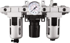 PRO-SOURCE - 3/4" NPT Port Heavy Duty 3 Piece Filter-Regulator-Lubricator FRL Unit - Polycarbonate Bowl, 123 SCFM, 145 Max psi, 14.6" High, Manual Drain - Exact Tool & Supply
