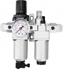 PRO-SOURCE - 1/2" NPT Port Standard 2 Piece Filter/Regulator-Lubricator FRL Unit - Aluminum Bowl, 99 SCFM, 215 Max psi, 13" High, Manual Drain - Exact Tool & Supply