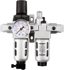 PRO-SOURCE - 1" NPT Port Heavy Duty 2 Piece Filter/Regulator-Lubricator FRL Unit - Polycarbonate Bowl, 140 SCFM, 145 Max psi, 14.6" High, Manual Drain - Exact Tool & Supply
