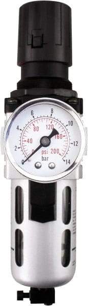 PRO-SOURCE - 1" NPT Port Heavy Duty 1 Piece Filter/Regulator FRL Unit - Polycarbonate Bowl, 193 SCFM, 145 Max psi, 14.6" High, Manual Drain - Exact Tool & Supply