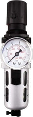 PRO-SOURCE - 1" NPT Port Heavy Duty 1 Piece Filter/Regulator FRL Unit - Polycarbonate Bowl, 193 SCFM, 145 Max psi, 14.6" High, Manual Drain - Exact Tool & Supply
