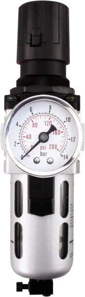 PRO-SOURCE - 3/4" NPT Port Heavy Duty 1 Piece Filter/Regulator FRL Unit - Polycarbonate Bowl, 149 SCFM, 145 Max psi, 14.6" High, Manual Drain - Exact Tool & Supply
