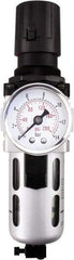 PRO-SOURCE - 3/4" NPT Port Heavy Duty 1 Piece Filter/Regulator FRL Unit - Polycarbonate Bowl, 149 SCFM, 145 Max psi, 14.6" High, Manual Drain - Exact Tool & Supply