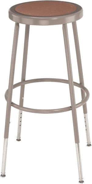 NPS - 16-3/4" Wide x 18-1/2" Deep x 31 to 39" High, Standard Base, Adjustable Height Stool - Hardboard Seat, Gray and Brown - Exact Tool & Supply