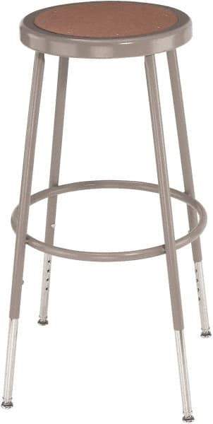NPS - 16-3/4" Wide x 17-1/2" Deep x 25 to 33" High, Standard Base, Adjustable Height Stool - Hardboard Seat, Gray and Brown - Exact Tool & Supply