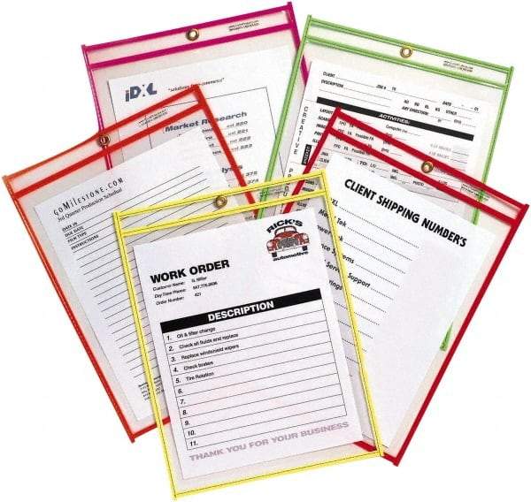 C-LINE - 10 Piece Neon Orange, Green, Red, Yellow & Pink Stitched Shop Ticket Holder - 12" High x 9" Wide - Exact Tool & Supply