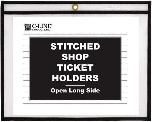 C-LINE - 25 Piece Clear Stitched Shop Ticket Holder-Open Long Side - 11" High x 8-1/2" Wide - Exact Tool & Supply