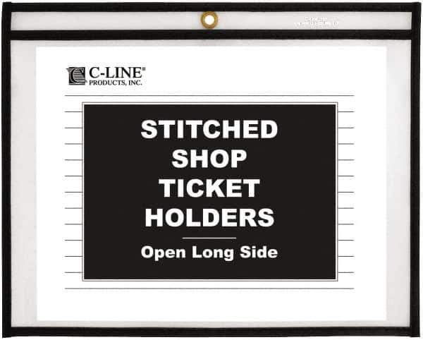 C-LINE - 25 Piece Clear Stitched Shop Ticket Holder-Open Long Side - 12" High x 9" Wide - Exact Tool & Supply