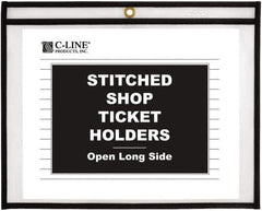 C-LINE - 25 Piece Clear Stitched Shop Ticket Holder-Open Long Side - 12" High x 9" Wide - Exact Tool & Supply