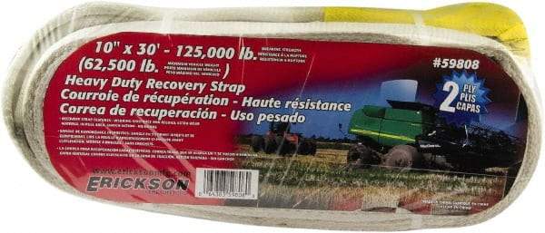 Erickson Manufacturing - 30' Long x 10" Wide, 125,000 Lb Basket Capacity, Polyester Blend Web Sling - White - Exact Tool & Supply