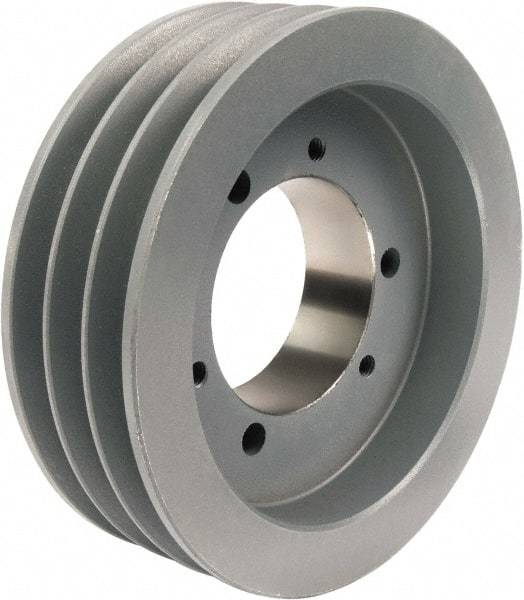 TB Wood's - 3 Groove, 1/2 to 1-15/16 Bore Diam, 6.55" Outside Diam, QD Bushed V Belt Sheave - 5.8 A Diam Belt Pitch - Exact Tool & Supply