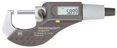 TESA Brown & Sharpe - 1 to 2 Inch Range, 0.0001 Inch Resolution, Standard Throat, IP54 Electronic Outside Micrometer - 0.0002 Inch Accuracy, Carbide Face, Data Output, Includes Plastic Case - Exact Tool & Supply