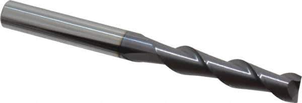 Accupro - 3/8", 1-3/4" LOC, 3/8" Shank Diam, 4" OAL, 2 Flute, Solid Carbide Square End Mill - Single End, AlTiN Finish, Spiral Flute, 40° Helix, Centercutting, Right Hand Cut, Right Hand Flute - Exact Tool & Supply