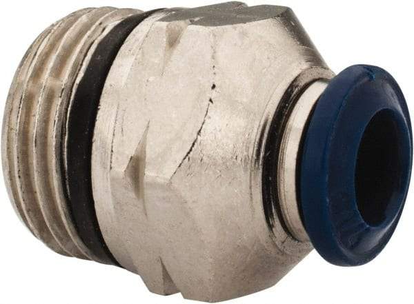 Alpha Technologies - 1/4" Outside Diam, 3/8 Universal Thread, Nickel Plated Brass Push-to-Connect Male Connector - 250 Max psi, Tube to Universal Thread Connection, Buna O-Ring - Exact Tool & Supply