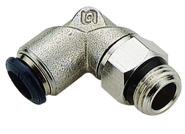 Alpha Technologies - 5/32" Outside Diam, 1/8 Universal Thread, Nickel Plated Brass Push-to-Connect Male Swivel Elbow - 250 Max psi, Tube to Universal Thread Connection, Buna O-Ring - Exact Tool & Supply