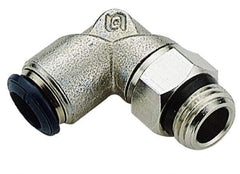 Alpha Technologies - 5/32" Outside Diam, 1/8 Universal Thread, Nickel Plated Brass Push-to-Connect Male Swivel Elbow - 250 Max psi, Tube to Universal Thread Connection, Buna O-Ring - Exact Tool & Supply