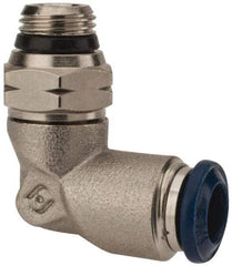 Alpha Technologies - 1/4" Outside Diam, 1/8 Universal Thread, Nickel Plated Brass Push-to-Connect Male Swivel Elbow - 250 Max psi, Tube to Universal Thread Connection, Buna O-Ring - Exact Tool & Supply