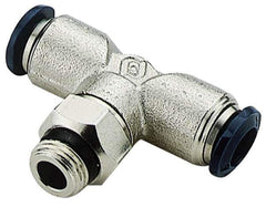 Alpha Technologies - 5/32" Outside Diam, 1/8 Universal Thread, Nickel Plated Brass Push-to-Connect Male Swivel Branch Tee - 250 Max psi, Tube to Universal Thread Connection, Buna O-Ring - Exact Tool & Supply