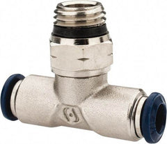 Alpha Technologies - 1/4" Outside Diam, 1/4 Universal Thread, Nickel Plated Brass Push-to-Connect Male Swivel Branch Tee - 250 Max psi, Tube to Universal Thread Connection, Buna O-Ring - Exact Tool & Supply