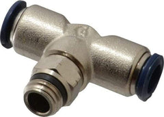 Alpha Technologies - 3/8" Outside Diam, 1/4 Universal Thread, Nickel Plated Brass Push-to-Connect Male Swivel Branch Tee - 250 Max psi, Tube to Universal Thread Connection, Buna O-Ring - Exact Tool & Supply
