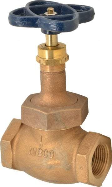 NIBCO - 1" Pipe, Threaded Ends, Bronze Integral Globe Valve - PTFE Disc, Screw-In Bonnet, 200 psi WOG, 125 psi WSP, Class 125 - Exact Tool & Supply