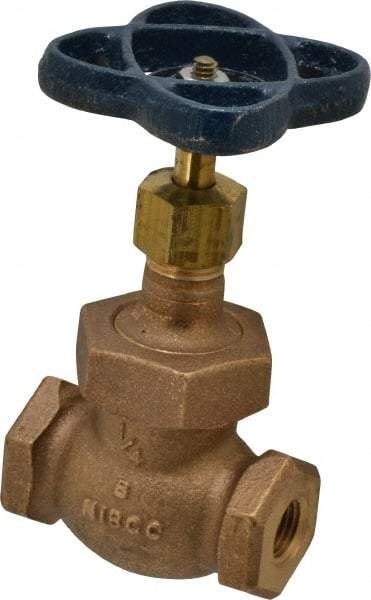 NIBCO - 1/4" Pipe, Threaded Ends, Bronze Integral Globe Valve - PTFE Disc, Screw-In Bonnet, 200 psi WOG, 125 psi WSP, Class 125 - Exact Tool & Supply