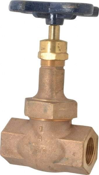 NIBCO - 1" Pipe, Threaded Ends, Bronze Integral Globe Valve - Bronze Disc, Union Bonnet, 600 psi WOG, 300 psi WSP, Class 300 - Exact Tool & Supply