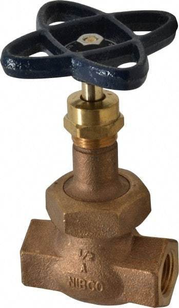 NIBCO - 1/2" Pipe, Threaded Ends, Bronze Integral Globe Valve - PTFE Disc, Union Bonnet, 600 psi WOG, 300 psi WSP, Class 300 - Exact Tool & Supply
