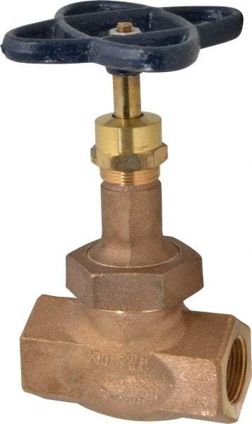 NIBCO - 1" Pipe, Threaded Ends, Bronze Integral Globe Valve - PTFE Disc, Union Bonnet, 600 psi WOG, 300 psi WSP, Class 300 - Exact Tool & Supply