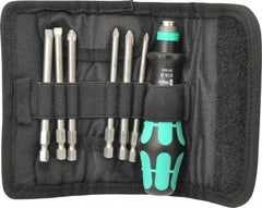 Wera - 7 Piece, 1/4" Drive Screwdriver Power Bit Set - #1 & #2 Phillips, #1 & #2 Pozidriv, 1.0x5.5 & 1.2x6.5mm Slotted - Exact Tool & Supply