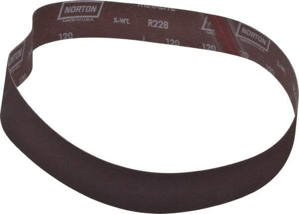Norton - 2" Wide x 42" OAL, 120 Grit, Aluminum Oxide Abrasive Belt - Aluminum Oxide, Fine, Coated, Series R228 - Exact Tool & Supply